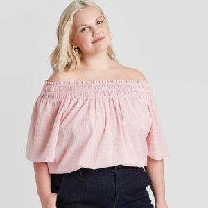 Striped Short Sleeve Smocked Yoke Top - A New Day